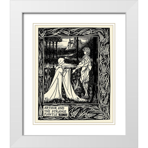 Morte DArthur 1893 - Arthur and the Strange Mantle White Modern Wood Framed Art Print with Double Matting by Beardsley, Aubrey