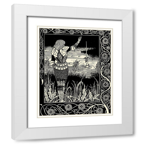 Morte DArthur 1893 - Excalibur from Lake White Modern Wood Framed Art Print with Double Matting by Beardsley, Aubrey