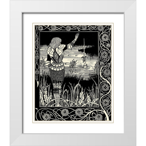 Morte DArthur 1893 - Excalibur from Lake White Modern Wood Framed Art Print with Double Matting by Beardsley, Aubrey