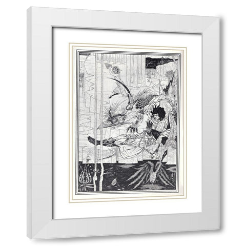 Morte DArthur 1893 - How Arthur saw Beast White Modern Wood Framed Art Print with Double Matting by Beardsley, Aubrey