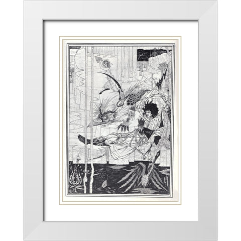 Morte DArthur 1893 - How Arthur saw Beast White Modern Wood Framed Art Print with Double Matting by Beardsley, Aubrey