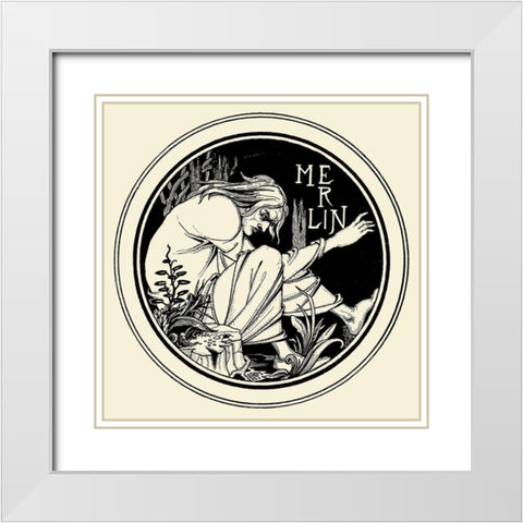 Morte DArthur 1893 - Merlin White Modern Wood Framed Art Print with Double Matting by Beardsley, Aubrey
