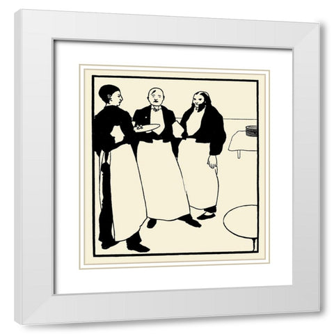 Yellow Book 1894 Vol.2 - Garcons de Cafe White Modern Wood Framed Art Print with Double Matting by Beardsley, Aubrey