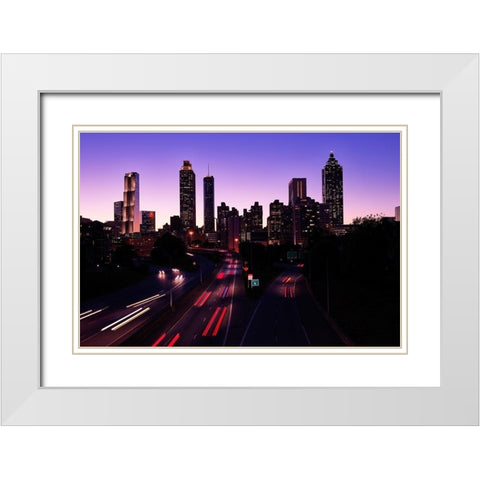 Night Skyline of Atlanta-Georgia I White Modern Wood Framed Art Print with Double Matting by Highsmith, Carol