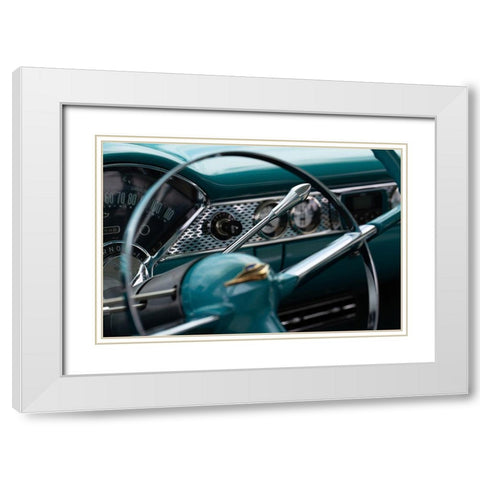 Classic Car Dashboard in Turquoise White Modern Wood Framed Art Print with Double Matting by Vintage Photo Archive