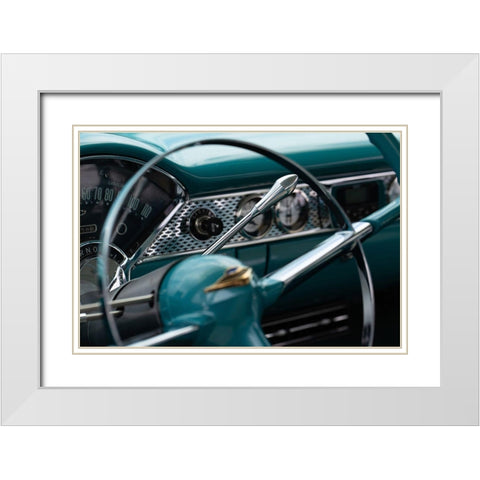 Classic Car Dashboard in Turquoise White Modern Wood Framed Art Print with Double Matting by Vintage Photo Archive
