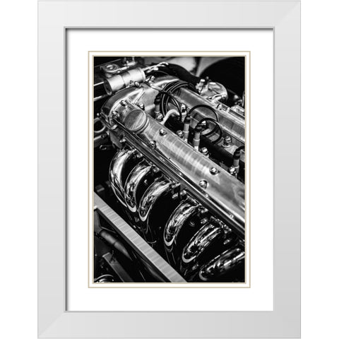 Classic Car Engine White Modern Wood Framed Art Print with Double Matting by Vintage Photo Archive