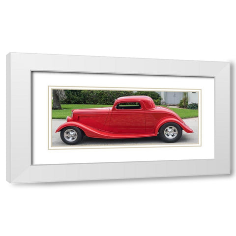 Classic Red Car White Modern Wood Framed Art Print with Double Matting by Vintage Photo Archive