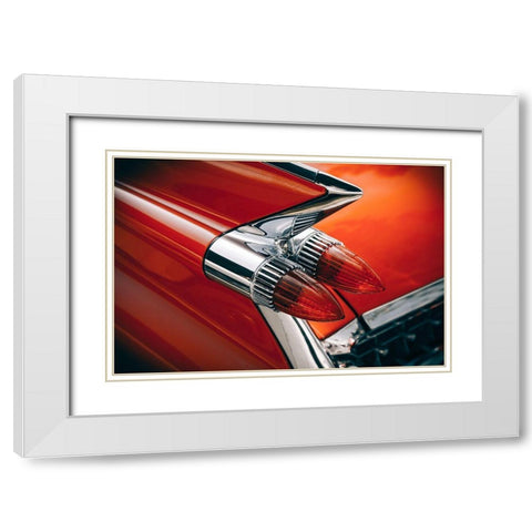 Classic Red Tail Light White Modern Wood Framed Art Print with Double Matting by Vintage Photo Archive