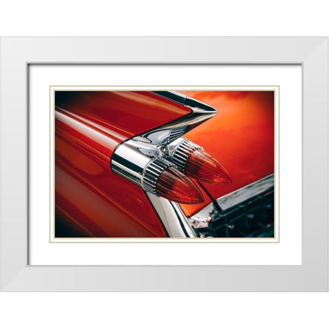 Classic Red Tail Light White Modern Wood Framed Art Print with Double Matting by Vintage Photo Archive