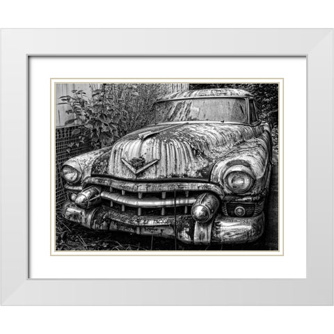 Rusty Classic Car White Modern Wood Framed Art Print with Double Matting by Vintage Photo Archive