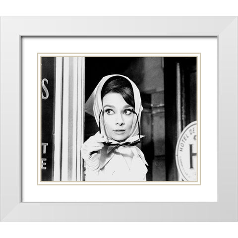 Audrey Hepburn, Charade White Modern Wood Framed Art Print with Double Matting by Vintage Hollywood Archive