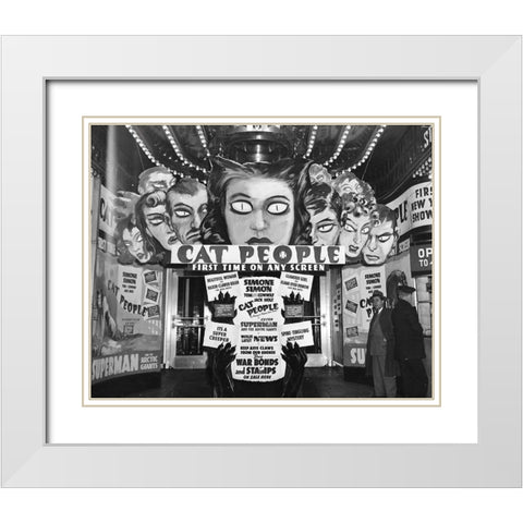 Cat People advertisements at theater entrance White Modern Wood Framed Art Print with Double Matting by Vintage Hollywood Archive