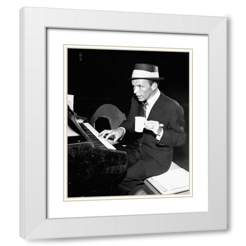 Frank Sinatra at the piano, 1954 White Modern Wood Framed Art Print with Double Matting by Vintage Hollywood Archive