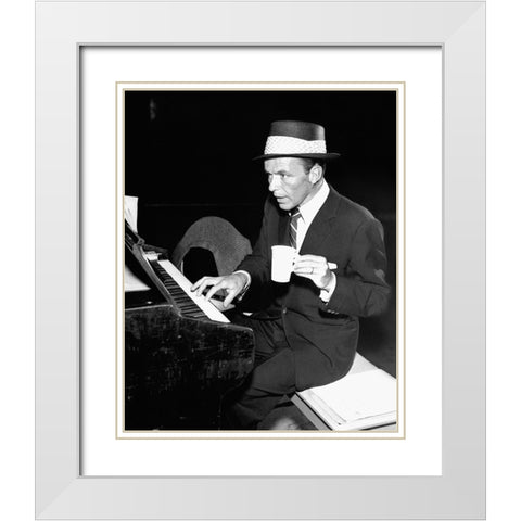 Frank Sinatra at the piano, 1954 White Modern Wood Framed Art Print with Double Matting by Vintage Hollywood Archive