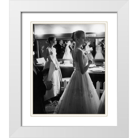 Audrey Hepburn, Grace Kelly, 1954 White Modern Wood Framed Art Print with Double Matting by Vintage Hollywood Archive