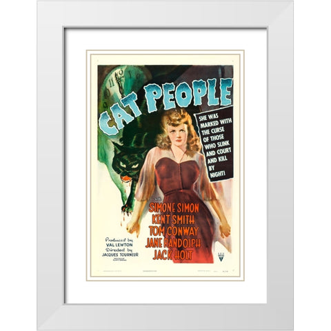 Cat People-1942 White Modern Wood Framed Art Print with Double Matting by Vintage Hollywood Archive