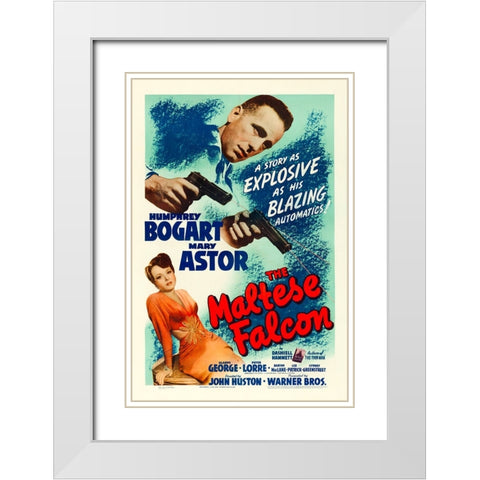 The Maltese Falcon-1941 White Modern Wood Framed Art Print with Double Matting by Vintage Hollywood Archive