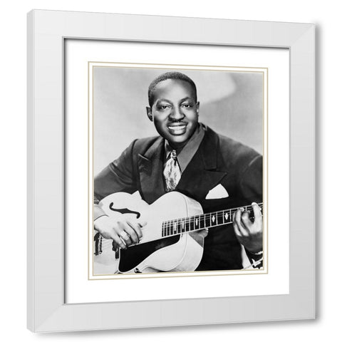 Big Bill Broonzy with a Gibson L-7 guitar-1951 White Modern Wood Framed Art Print with Double Matting by Vintage Music Archive