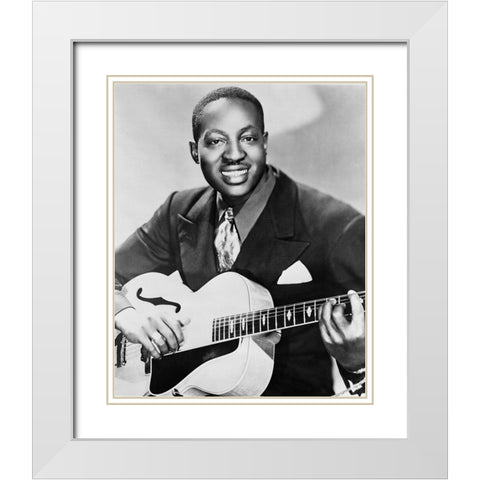 Big Bill Broonzy with a Gibson L-7 guitar-1951 White Modern Wood Framed Art Print with Double Matting by Vintage Music Archive