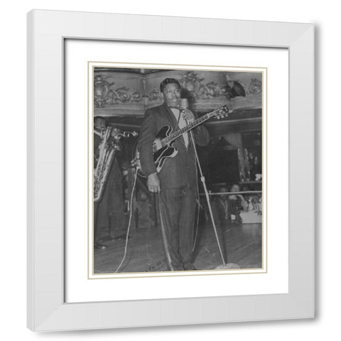 BB King White Modern Wood Framed Art Print with Double Matting by Vintage Music Archive