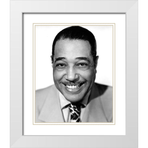 Duke Ellington White Modern Wood Framed Art Print with Double Matting by Vintage Music Archive