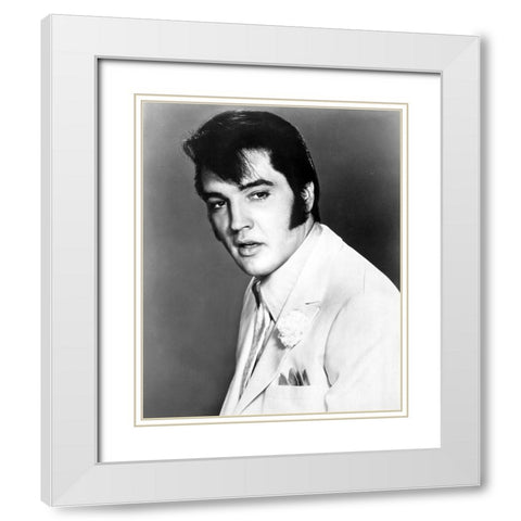 Elvis Presley-1968 White Modern Wood Framed Art Print with Double Matting by Vintage Music Archive
