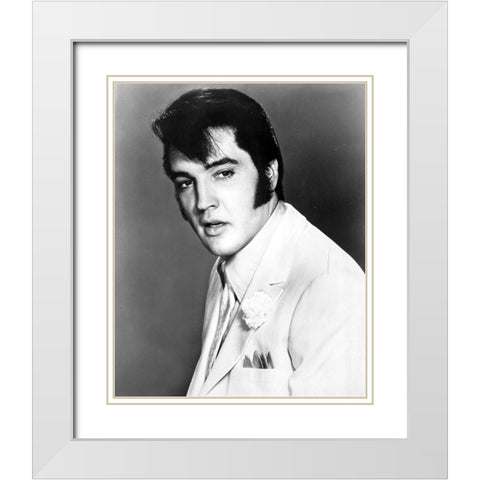 Elvis Presley-1968 White Modern Wood Framed Art Print with Double Matting by Vintage Music Archive