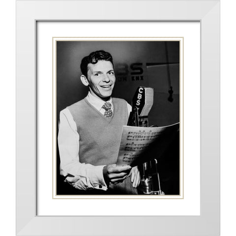 Frank Sinatra-1944 White Modern Wood Framed Art Print with Double Matting by Vintage Music Archive