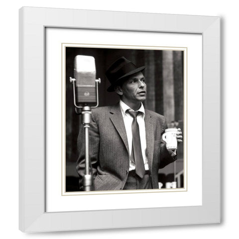 Frank Sinatra-1956 White Modern Wood Framed Art Print with Double Matting by Vintage Music Archive