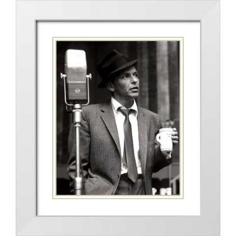 Frank Sinatra-1956 White Modern Wood Framed Art Print with Double Matting by Vintage Music Archive