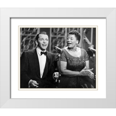 Frank Sinatra and Ella Fitzgerald-1958 White Modern Wood Framed Art Print with Double Matting by Vintage Music Archive