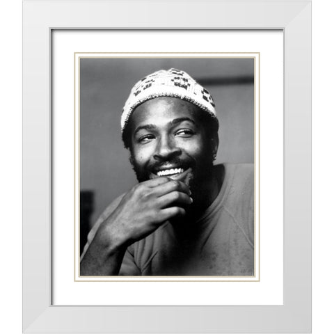 Marvin Gaye-1973 White Modern Wood Framed Art Print with Double Matting by Vintage Music Archive