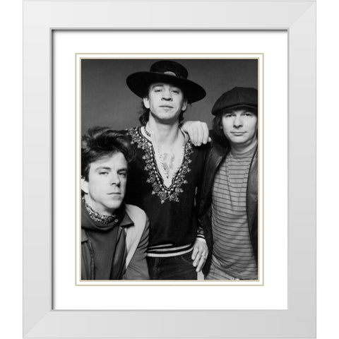 Stevie Ray Vaughn and Double Trouble-1983 White Modern Wood Framed Art Print with Double Matting by Vintage Music Archive