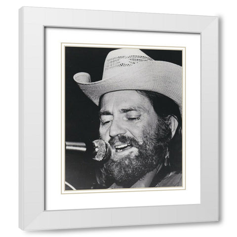 Willie Nelson-1974 White Modern Wood Framed Art Print with Double Matting by Vintage Music Archive