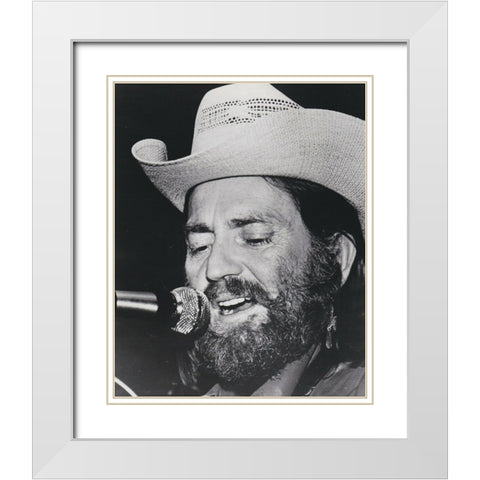 Willie Nelson-1974 White Modern Wood Framed Art Print with Double Matting by Vintage Music Archive