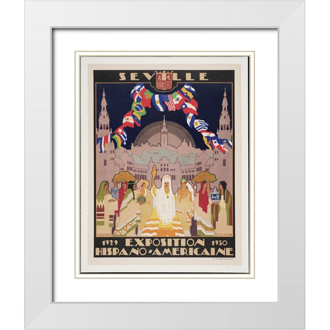 Seville Hispani-Americaine-1930 White Modern Wood Framed Art Print with Double Matting by Worlds Fair Posters