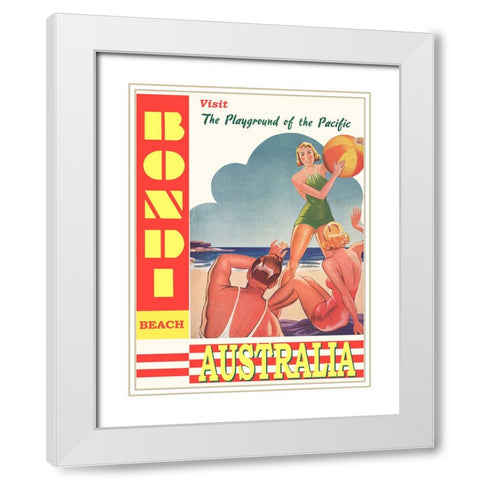 Australia Bondi Beach Travel Poster White Modern Wood Framed Art Print with Double Matting by Vintage Travel Posters