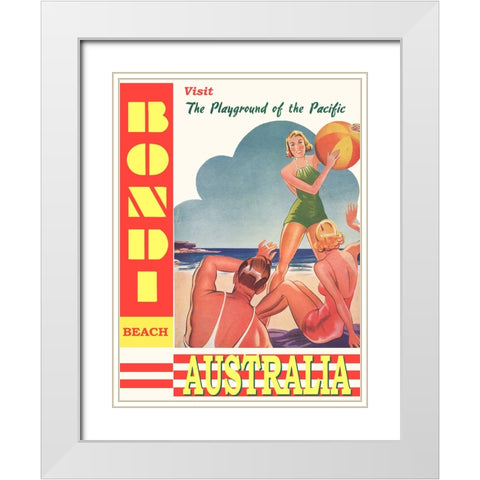 Australia Bondi Beach Travel Poster White Modern Wood Framed Art Print with Double Matting by Vintage Travel Posters