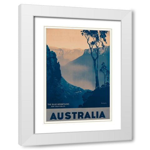 Australia Travel Poster The Blue Mountains White Modern Wood Framed Art Print with Double Matting by Vintage Travel Posters