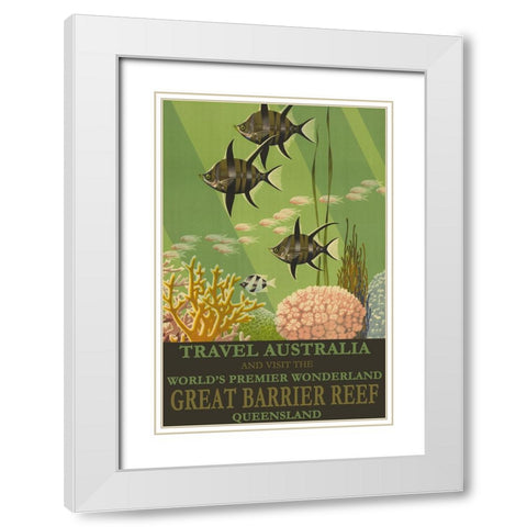 Australia Travel Poster Great Barrier Reef White Modern Wood Framed Art Print with Double Matting by Vintage Travel Posters