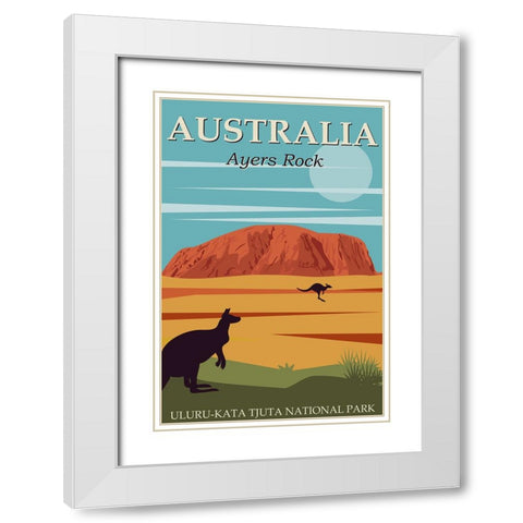 Australia Uluru-Kata Tjuta National Park White Modern Wood Framed Art Print with Double Matting by Vintage Travel Posters