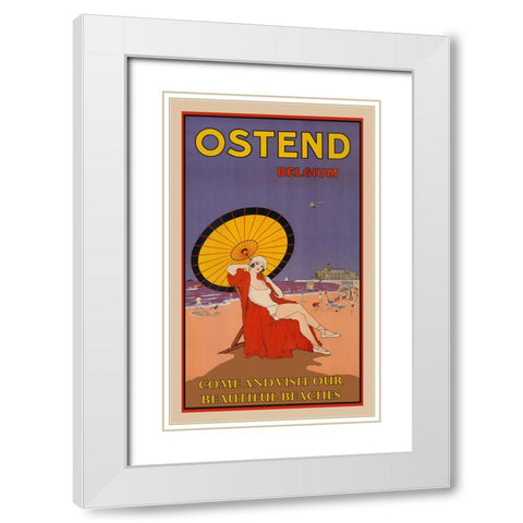 Belgium Ostend White Modern Wood Framed Art Print with Double Matting by Vintage Travel Posters