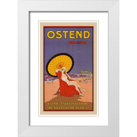 Belgium Ostend White Modern Wood Framed Art Print with Double Matting by Vintage Travel Posters