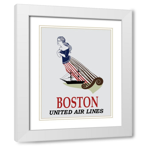 Boston Airlines Vintage Poster White Modern Wood Framed Art Print with Double Matting by Vintage Travel Posters