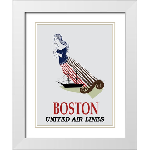 Boston Airlines Vintage Poster White Modern Wood Framed Art Print with Double Matting by Vintage Travel Posters