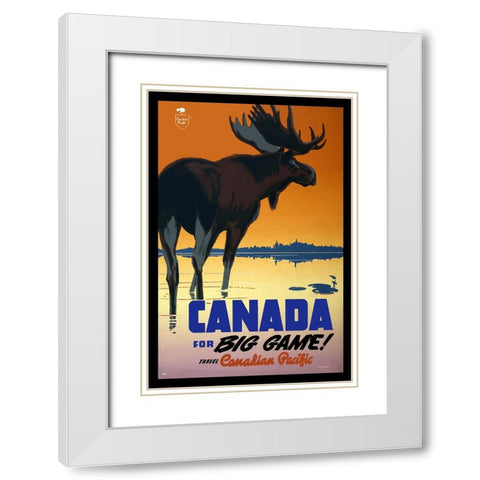 Canada Big Game Hunting Poster White Modern Wood Framed Art Print with Double Matting by Vintage Travel Posters