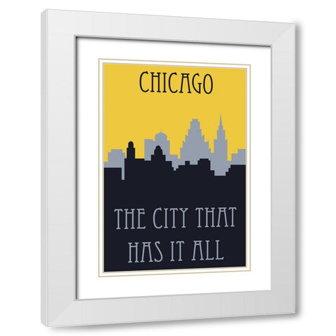 Chicago Skyline Poster White Modern Wood Framed Art Print with Double Matting by Vintage Travel Posters