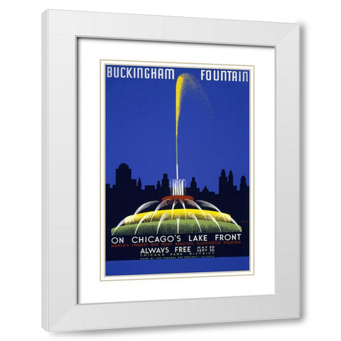 Buckingham Fountain-Chicago Travel Poster White Modern Wood Framed Art Print with Double Matting by Vintage Travel Posters