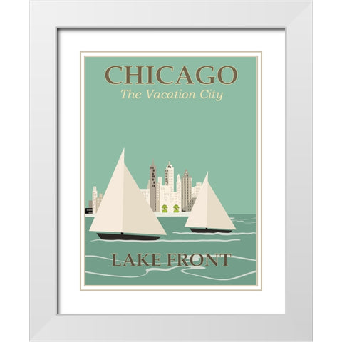 Chicago Travel Poster White Modern Wood Framed Art Print with Double Matting by Vintage Travel Posters